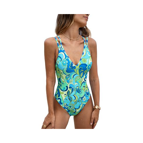 CUPSHE Womens Boho Wavy Paisley Strappy Tie Back One Piece Swimsuit