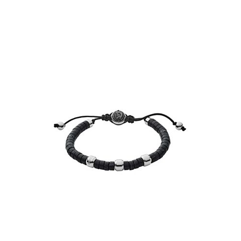Diesel Mens Stainless-Steel and Black Line Agate Bead Bracelet