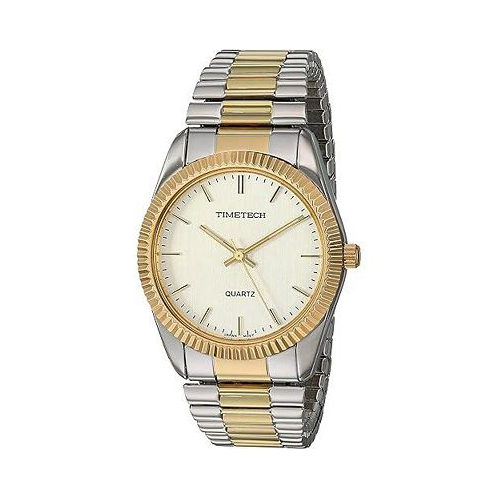 TIMETECH Mens Two Tone Expansion Watch with Stretch Bracelet and Ribbed Coin Edge Bezel