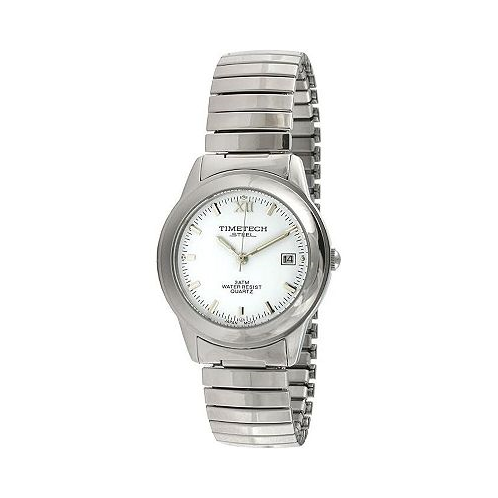 TIMETECH Mens Round Stainless Steel White Dial Expansion Watch