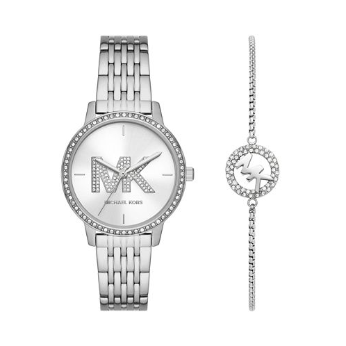 Michael Kors Womens Melissa Three-Hand Stainless Steel Watch Set 35mm