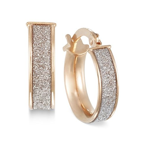 Italian Gold Glitter Hoop Earrings in 14k Rose Gold White Gold or Gold