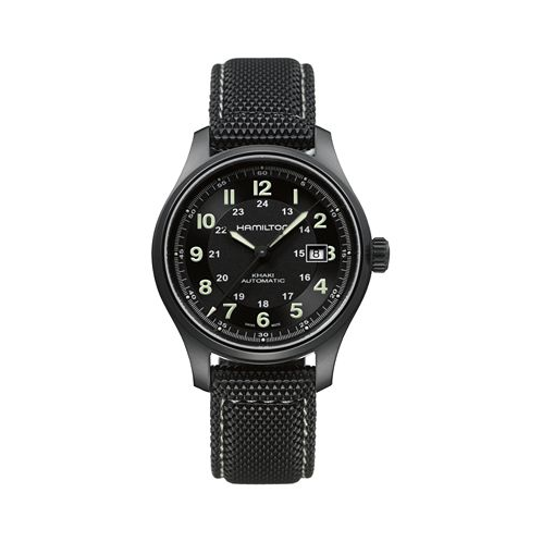Hamilton Mens Swiss Automatic Khaki Field Black Canvas Strap Watch 42mm H70575733