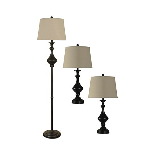 StyleCraft Home Collection StyleCraft Set of 3 Madison Bronze Finish Lamps: 1 Floor Lamp & 2 Table Lamps
