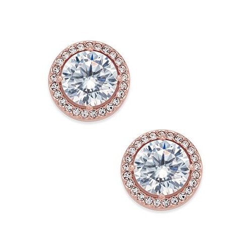 Eliot Danori Rose Gold-Tone Crystal and Pave Round Stud Earrings
