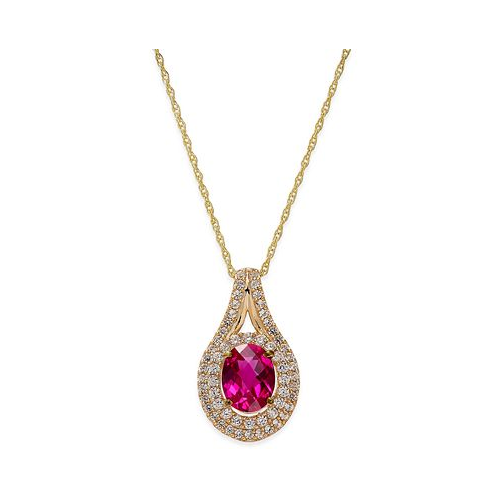 Macys Lab-Grown Ruby (2 ct. t.w.) and White Sapphire (3/4 ct. t.w.) Pendant Necklace in 14k Gold-Plated Sterling Silver