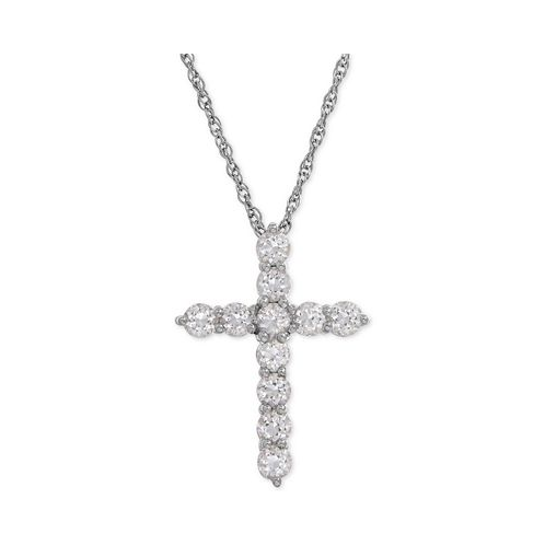 Macys Lab-Grown White Sapphire Cross Pendant Necklace (1-1/2 ct. t.w.) in Sterling Silver