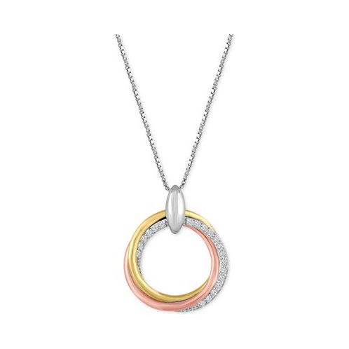 Macys Diamond Weave Tri-Color Circle Pendant Necklace (1/10 ct. t.w.) in Sterling Silver and 14k Gold-Plate