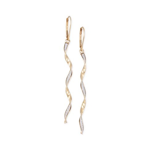 Italian Gold Twist Glitter Long Drop Earrings in 14k Gold