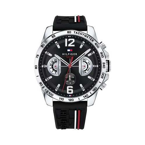 Tommy Hilfiger Mens Black Silicone Strap Watch 46mm