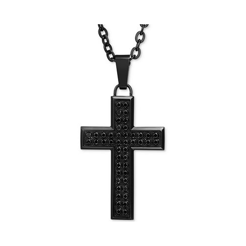 Macys Mens Black Sapphire Square Cross 22 Pendant Necklace (1-1/2 ct. t.w.) in Black Ion-Plated Stainless Steel