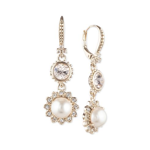 Marchesa Gold-Tone Imitation Pearl & Crystal Drop Earrings