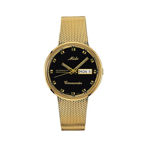 Mido Mens Swiss Automatic Commander Classic Gold-Tone PVD Stainless Steel Mesh Bracelet Watch 37mm