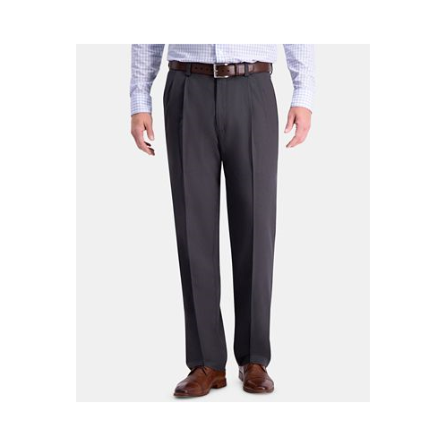 Haggar Mens Cool 18 PRO Classic-Fit Expandable Waist Pleated Stretch Dress Pants