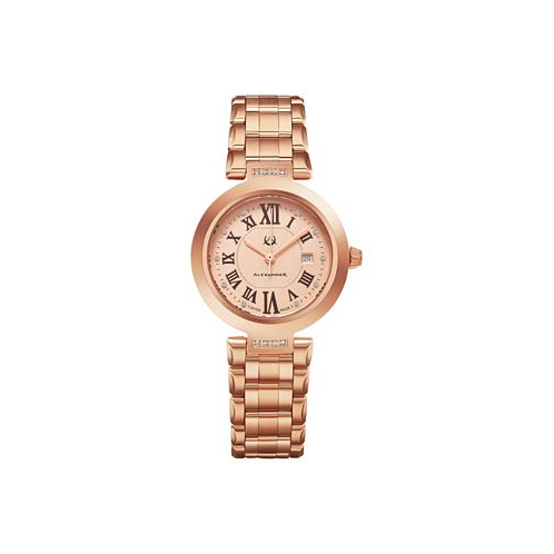 Stuhrling Alexander Watch AD203B-05 Ladies Quartz Date Watch with Rose Gold Tone Stainless Steel Case on Rose Gold Tone Stainless Steel Bracelet