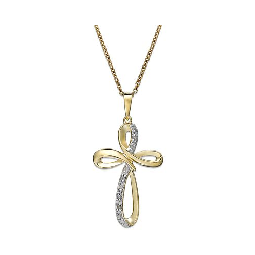 Macys Diamond Cross Pendant Necklace in 18k Gold over Sterling Silver (1/10 ct. t.w.)