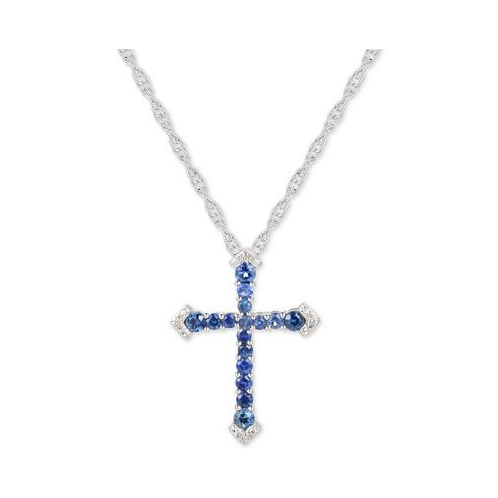 Macys Sapphire (1/2 ct. t.w.) & Diamond Accent Cross 18 Pendant Necklace in Sterling Silver