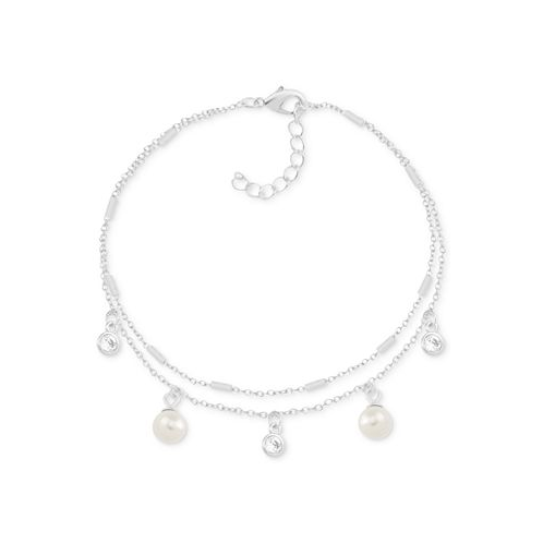 And Now This Imitation Pearl & Crystal Two-Row Silver Plate Anklet