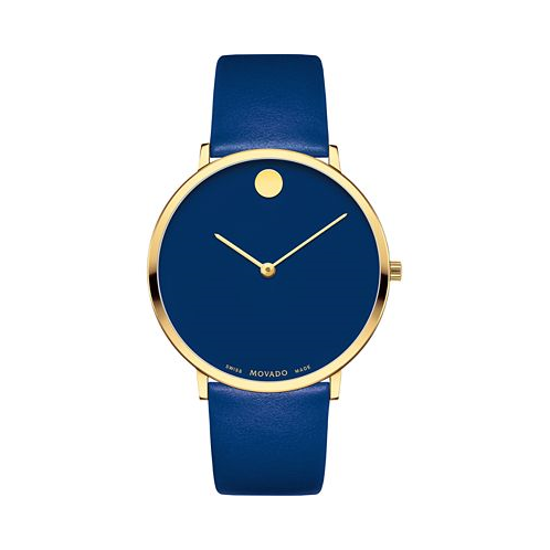 Movado Swiss Modern Blue Leather Strap Watch 40mm