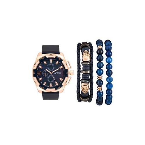 American Exchange Mens Rose Gold/Midnight Blue Analog Quartz Watch And Stackable Gift Set