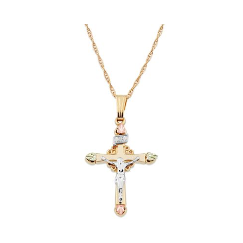 Black Hills Gold Crucifix Pendant in 10k Yellow Gold with 12k Rose and Green Gold