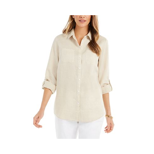 Charter Club Petite 100% Linen Button-Front Shirt