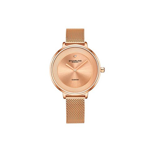 Stuhrling Womens Rose Gold Mesh Stainless Steel Bracelet Watch 37mm