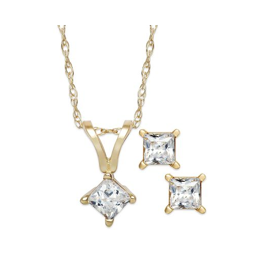 Macys Princess-Cut Diamond Pendant Necklace and Earrings Set in 10k White Gold (1/10 ct. t.w.)