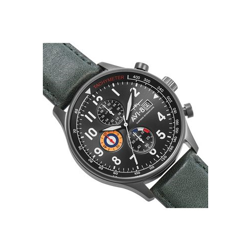 AVI-8 Mens Hawker Hurricane Chronograph Dark Green Genuine Leather Strap Watch 42mm