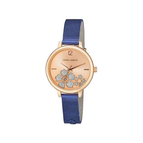 Laura Ashley Womens Sunray Floral Stone Dial Blue Alloy Bracelet Watch 34mm