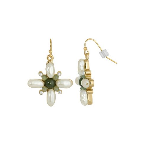 2028 Gold-Tone Imitation Pearl and Semi Precious Stone Drop Earrings