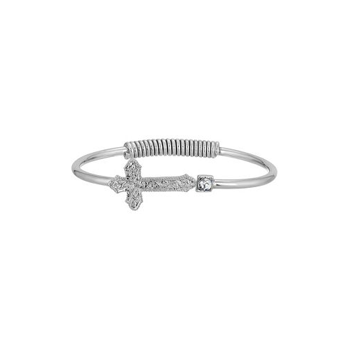 2028 Silver-Tone Cross Hinge Bangle Bracelet