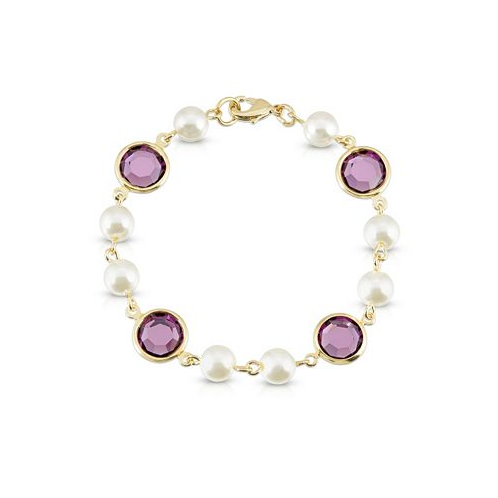 2028 Gold-Tone Imitation Pearl with Purple Channels Link Bracelet