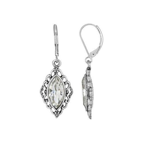 2028 Silver-Tone Crystal Diamond Drop Lever back Earrings