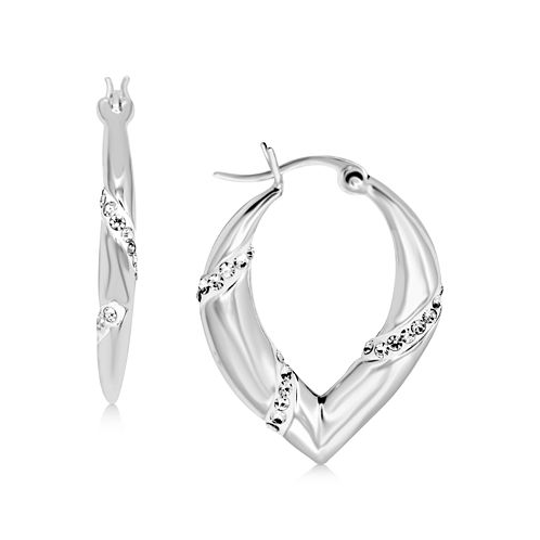 Essentials Crystal Chevron Hoop Earrings in Silver-Plate