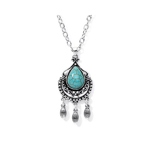 Macys Simulated Turquoise in Silver Plated Pear Chandelier Pendant Necklace