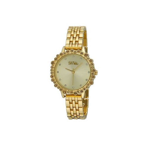 Bob Mackie Womens Gold-Tone Alloy Bracelet Crystal Bezel Watch 31mm