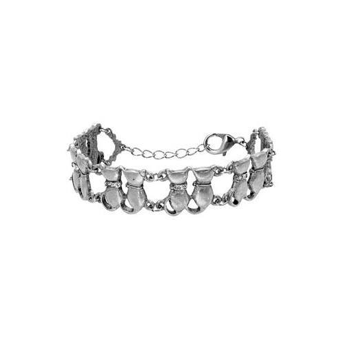 2028 Womens Silver Tone Crystal Multi Double Cat Chain Bracelet