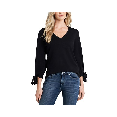 CeCe Womens Bow-Tie Cuff Long Sleeve V-Neck Sweater