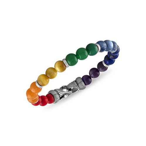 Esquire Mens Jewelry Multi-Stone Rainbow Beaded Bracelet in Sterling Silver