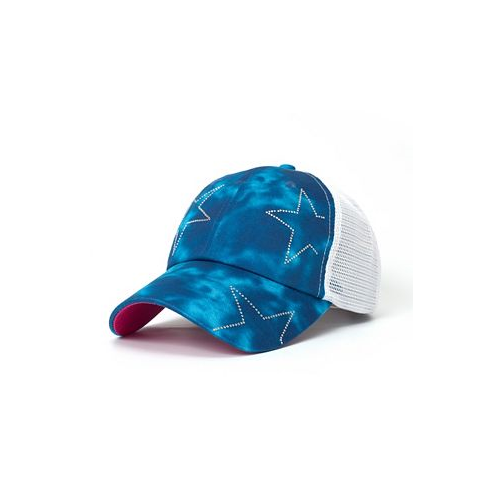 Shady Lady Starry Kids Adjustable Snap Back Mesh Blue Tie Dye Studded Star Trucker Hat