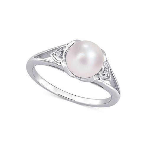 Macys Cultured Freshwater Pearl (7mm) & Diamond Accent Heart Shoulder Ring in Sterling Silver