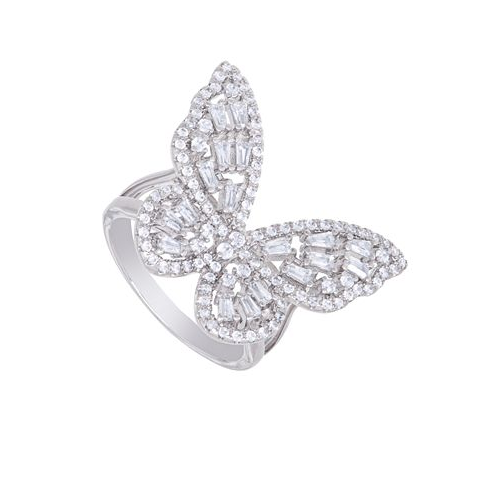 Macys Cubic Zirconia Baguette and Round Stone Butterfly Ring in Silver Plate