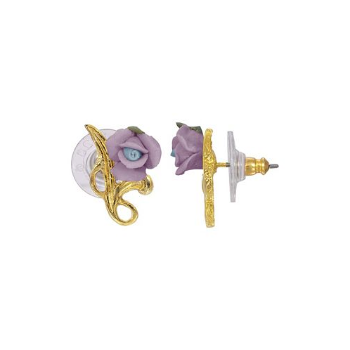 2028 14K Gold Plated Rose Button Earring