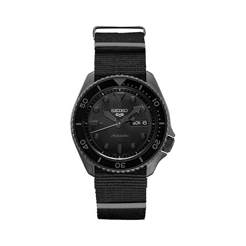 Seiko Mens Automatic 5 Sports Black Nylon Strap Watch 43mm