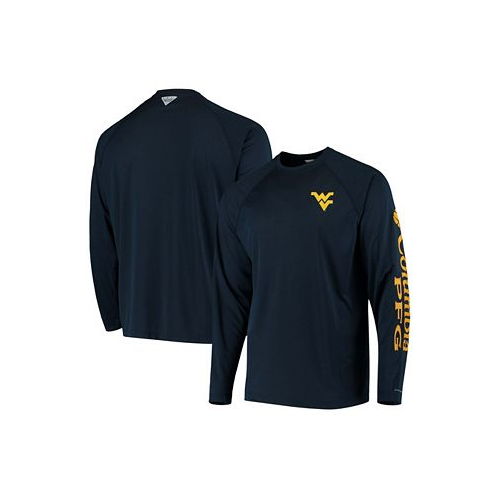 Columbia Mens PFG Navy West Virginia Mountaineers Terminal Tackle Omni-Shade Long Sleeve T-shirt