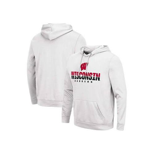 Colosseum Mens White Wisconsin Badgers Lantern Pullover Hoodie