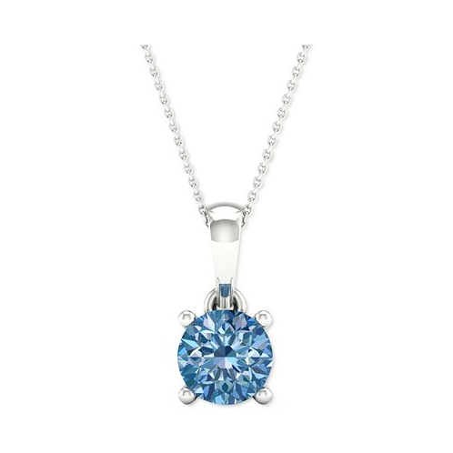 Forever Grown Diamonds Lab-Created Blue Diamond Solitaire 18 Pendant Necklace (1/3 ct. t.w.) in Sterling Silver