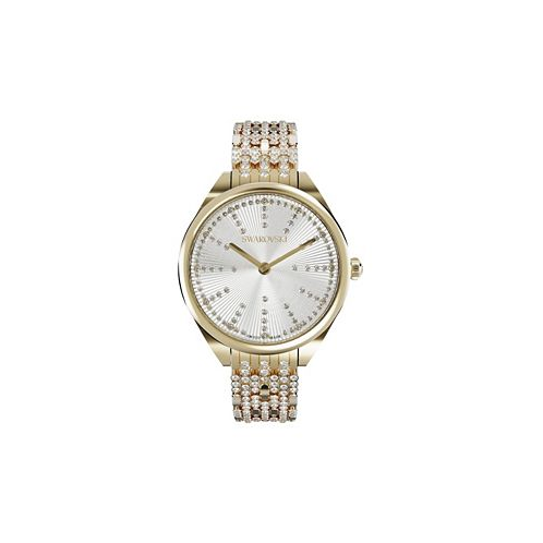 Swarovski Womens Attract Watch Champagne Gold-Tone and Champagne White Physical Vapor Deposition Stainless Steel Bracelet Watch 36 mm x 30 mm