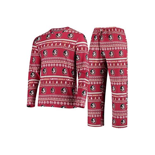 Concepts Sport Mens Garnet Florida State Seminoles Ugly Sweater Knit Long Sleeve Top and Pant Set